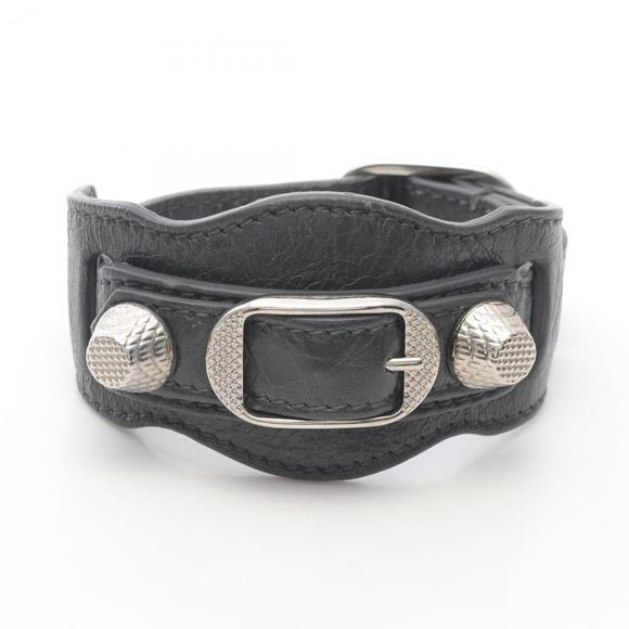 Balenciaga BALENCIAGA GIANT Giant Stud Bracelet, Leather, Women's, Gray/Silver - Picture 1 of 7